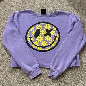Love Junkie Kids Large Purple Cropped Sweatshirt with Yellow Smiley Face